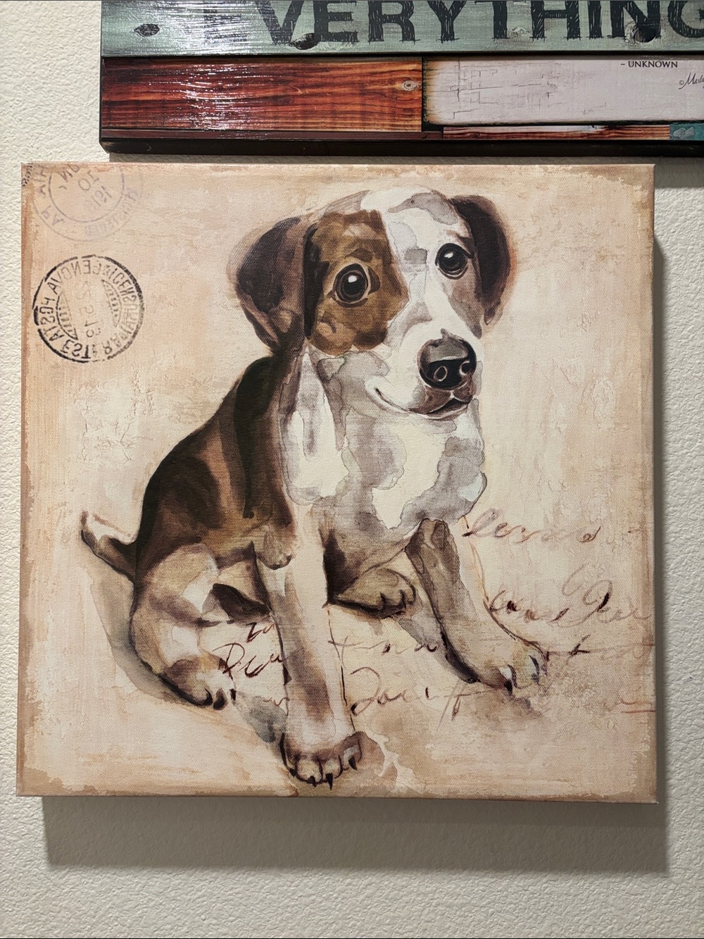 Whimsical Brown & White Beagle Puppy Wrapped Canvas Wall Art